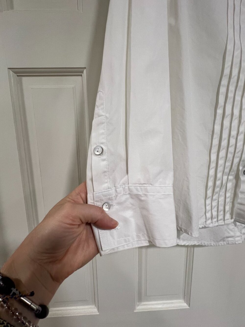 Sundance 100% Cotton Pleated Tuxedo Shirt | White Button Down Blouse | Size M - Picture 3 of 12